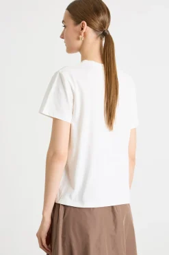 T-shirt con bordo ricamato - Bianco