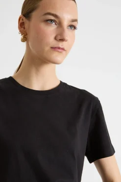 T-shirt con bordo ricamato - Nero