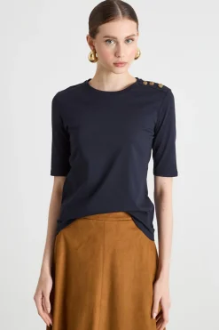 T-shirt con bottoni decorativi - Blu