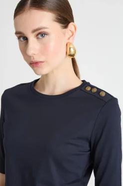 T-shirt con bottoni decorativi - Blu