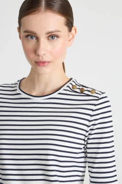 T-shirt con bottoni decorativi - Blu Bianco