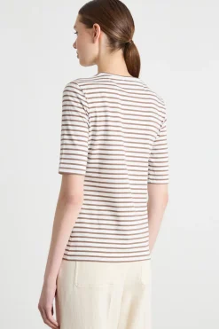 T-shirt con bottoni decorativi - Marrone Bianco