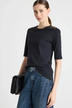 T-shirt con bottoni decorativi - Nero