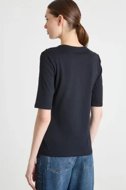 T-shirt con bottoni decorativi - Nero