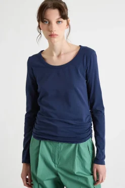 T-shirt con drappeggi - Blu