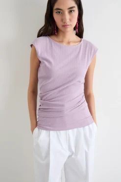 T-shirt con drappeggio - Lilla