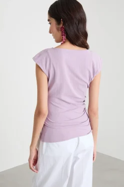 T-shirt con drappeggio - Lilla