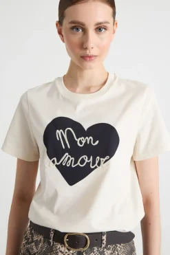 T-shirt con fantasia - Avorio Nero
