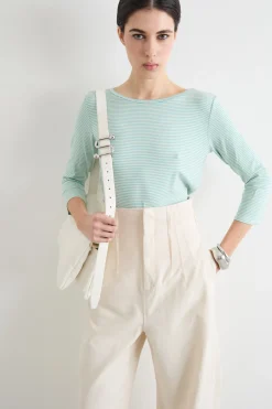 T-shirt con manica a tre quarti - Azzurro Bianco