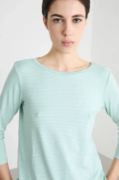 T-shirt con manica a tre quarti - Azzurro Bianco