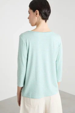 T-shirt con manica a tre quarti - Azzurro Bianco