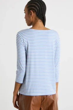 T-shirt con manica a tre quarti - Azzurro Bianco