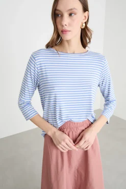 T-shirt con manica a tre quarti - Azzurro Bianco