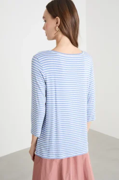 T-shirt con manica a tre quarti - Azzurro Bianco