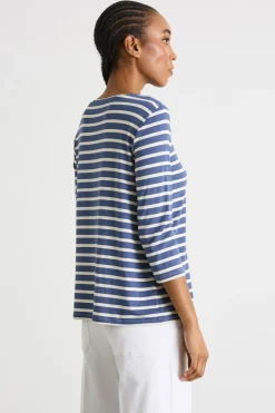 T-shirt con manica a tre quarti - Blu Bianco