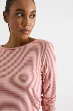 T-shirt con manica a tre quarti - Rosa Bianco