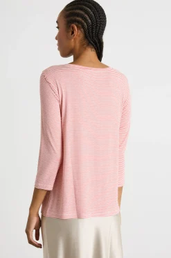 T-shirt con manica a tre quarti - Rosa Bianco