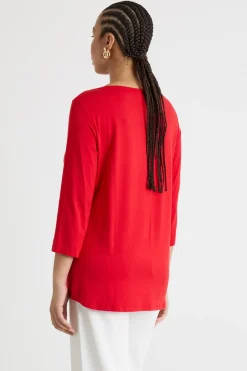 T-shirt con manica a tre quarti - Rosso