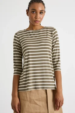 T-shirt con manica a tre quarti - Verde Bianco