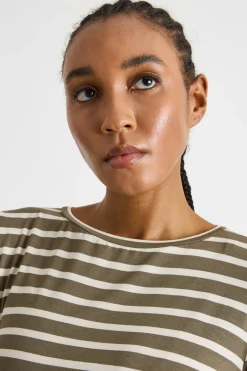 T-shirt con manica a tre quarti - Verde Bianco