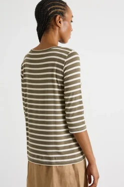 T-shirt con manica a tre quarti - Verde Bianco