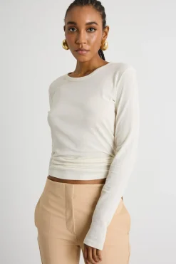 T-shirt con manica lunga in tulle - Bianco
