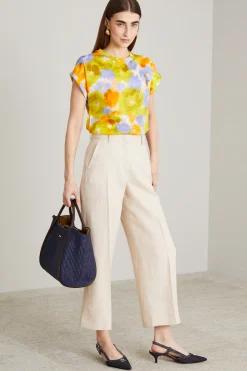 T-shirt con maniche a kimono - Giallo Azzurro