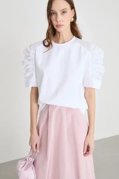T-shirt con maniche arricciate - Bianco