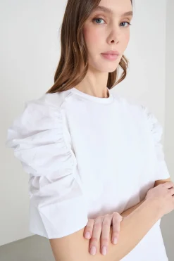 T-shirt con maniche arricciate - Bianco