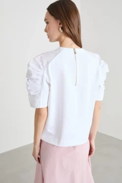 T-shirt con maniche arricciate - Bianco