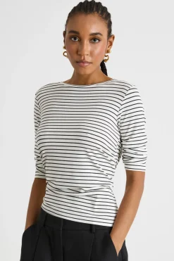 T-shirt con maniche a tre quarti - Bianco Nero