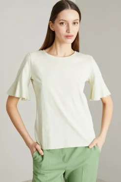 T-shirt con maniche a volant - Verde Chiaro