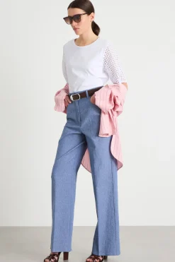 T-shirt con maniche corte in sangallo - Bianco