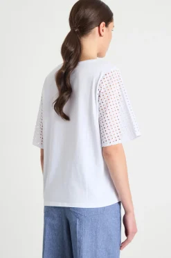 T-shirt con maniche corte in sangallo - Bianco