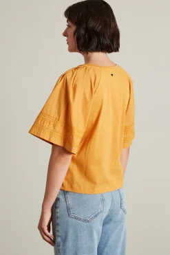 T-shirt con maniche in popeline - Arancione