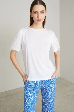 T-shirt con maniche in tulle - Bianco