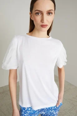 T-shirt con maniche in tulle - Bianco