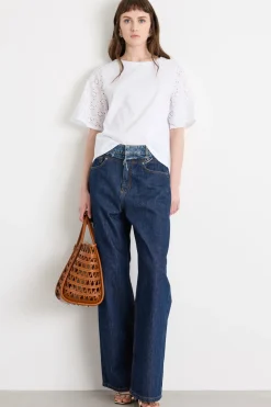 T-shirt con maniche ricamate - Bianco