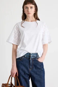 T-shirt con maniche ricamate - Bianco