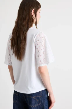 T-shirt con maniche ricamate - Bianco