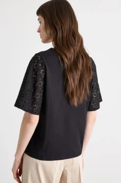 T-shirt con maniche ricamate - Nero