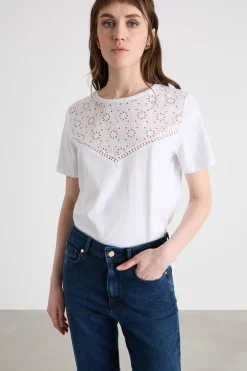 T-shirt con motivo sangallo - Bianco