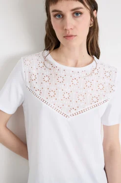 T-shirt con motivo sangallo - Bianco