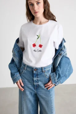 T-shirt con motivo stampato - Bianco Rosso