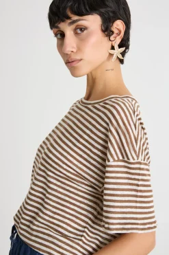 T-shirt con piccoli spacchi - Beige Marrone