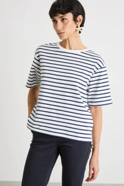 T-shirt con piccoli spacchi - Blu Bianco
