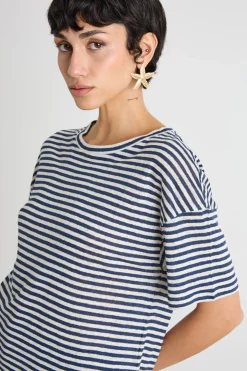 T-shirt con piccoli spacchi - Blu Bianco