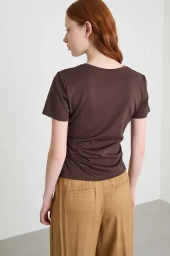 T-shirt con pieghe - Marrone