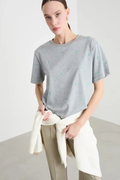 T-shirt con ricami - Grigio