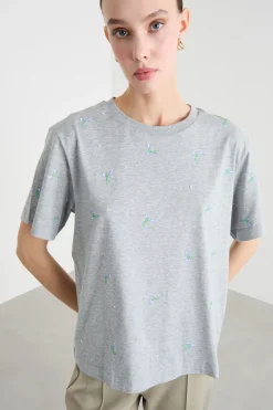 T-shirt con ricami - Grigio